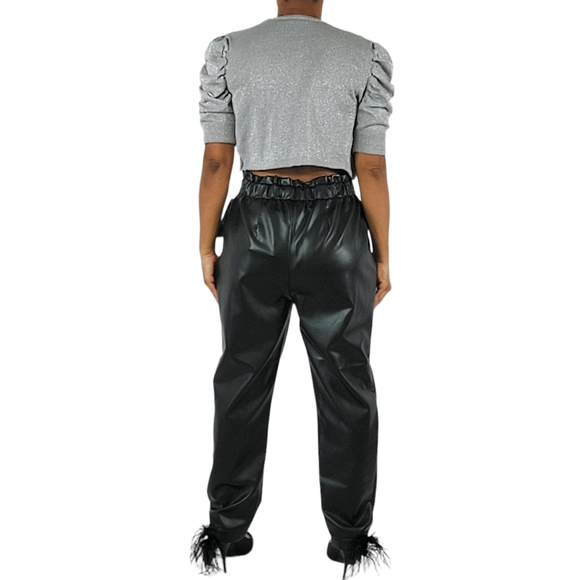 Bagatelle Collection Faux Leather Vegan Paperbag Pants - Picture 4 of 12